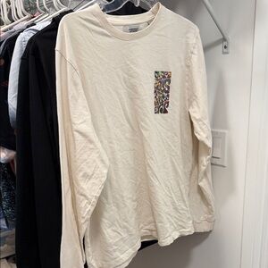 Men's Cream Long Sleeve Tee with Patterned Pocket